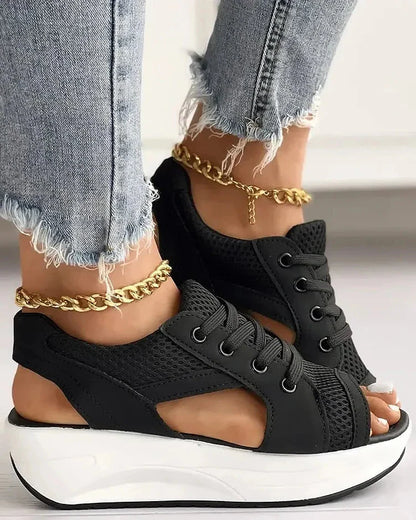 Luxora Contrast Paneled Cutout Lace-up Muffin Sandals