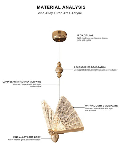 Royallure Butterfly Pendant Hanging Light Lamp Chandelier - Golden small 200cm*22cm*17cm / Warm light