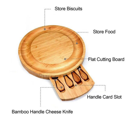 Luxora Bamboo Cheese Board with Integrated Drawer and Knives