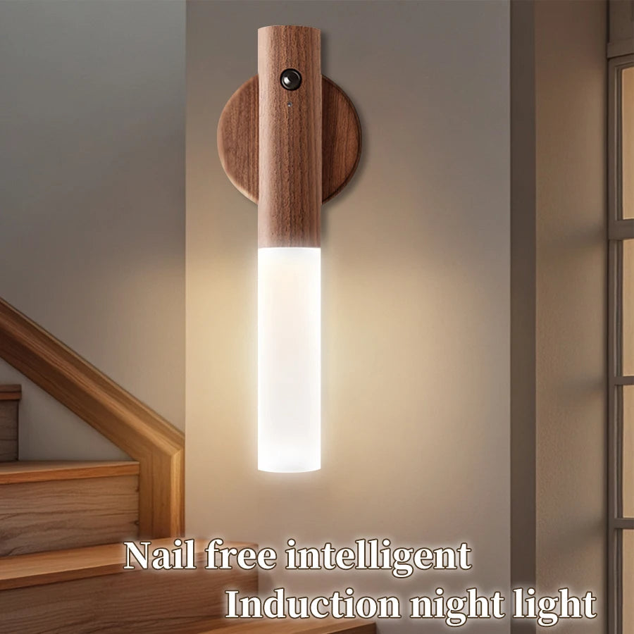 Luxora Wood Grain Motion Sensor Night Light with Magnetic Base