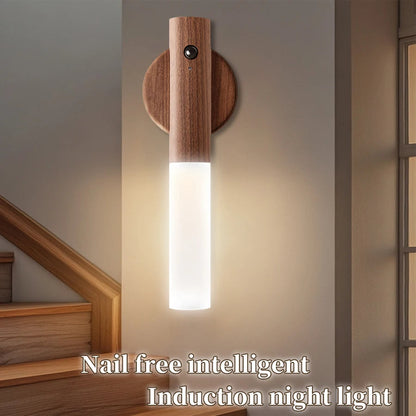 Luxora Wood Grain Motion Sensor Night Light with Magnetic Base