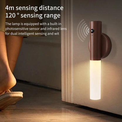 Luxora Wood Grain Motion Sensor Night Light with Magnetic Base