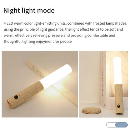 Luxora Wood Grain Motion Sensor Night Light with Magnetic Base