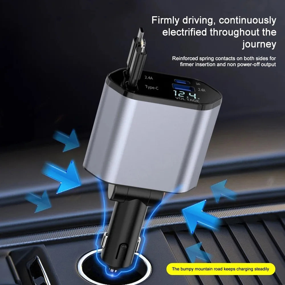Luxora 120W Retractable Car Charger with Dual USB Ports
