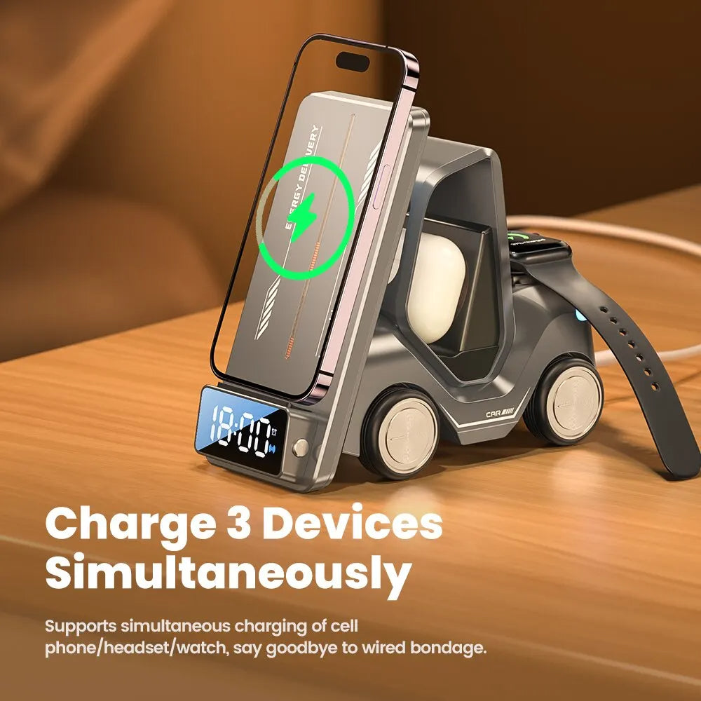 Royaleva 5-in-1 Forklift Design Wireless Charger with Alarm Clock and Night Light
