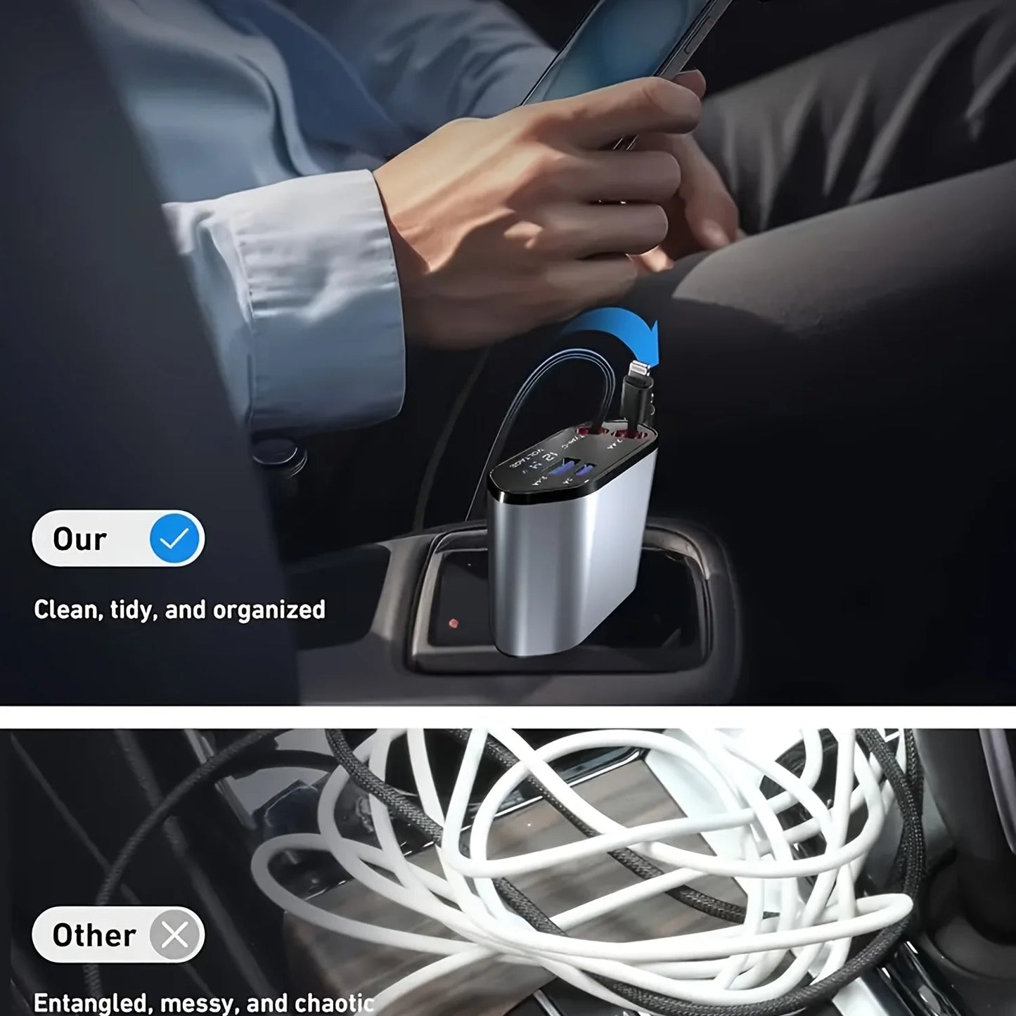 Luxora 120W Retractable Car Charger with Dual USB Ports