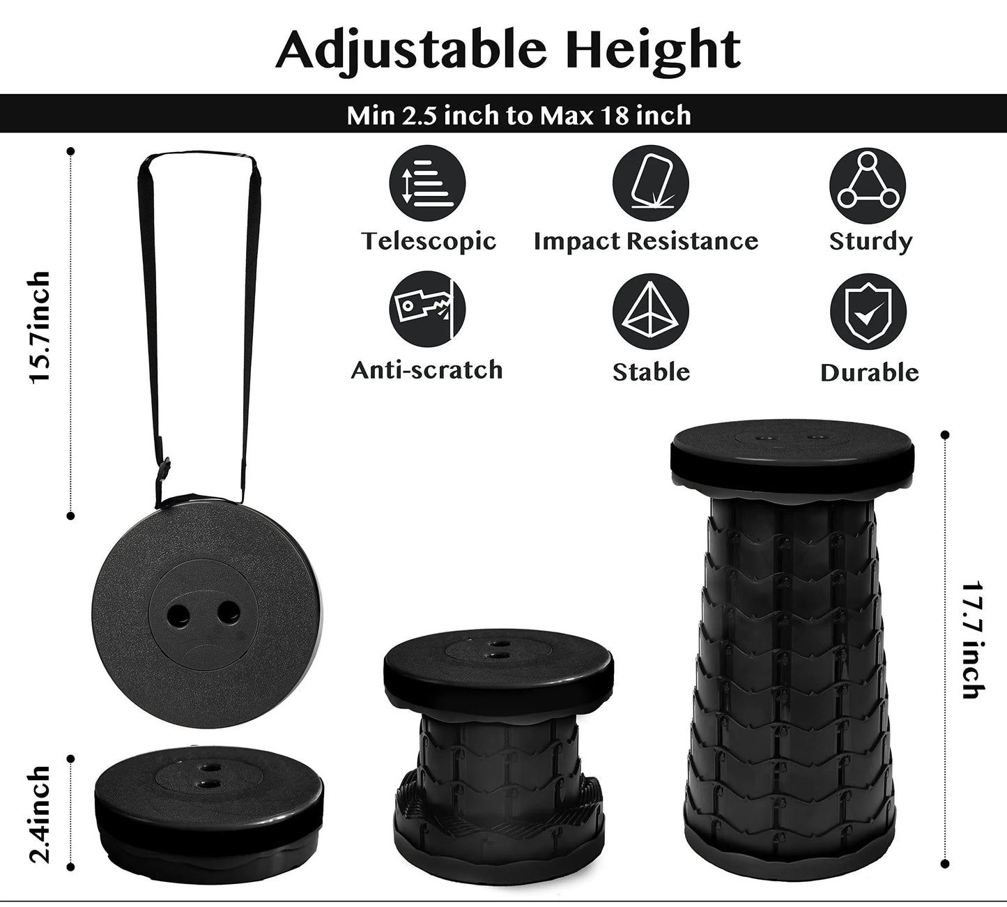 Royaleva Collapsible Folding Telescopic Stool Portable Seat