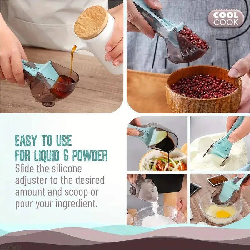 Royaleva 2Pcs Adjustable Measuring Cup And Measuring Spoon