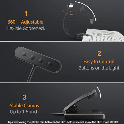 Luxora LED Book Light with Flexible Gooseneck and USB Rechargeable