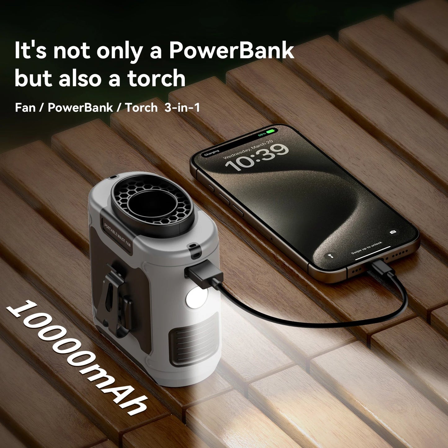 Royaleva 10000mAh Outdoor Portable Waist Fan for Cool Air