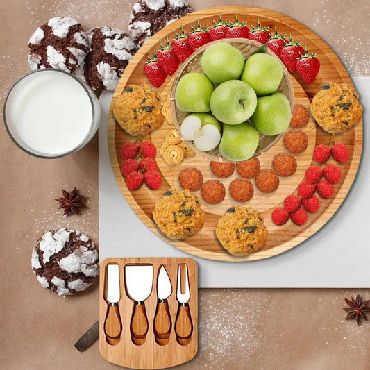 Luxora Bamboo Cheese Board with Integrated Drawer and Knives