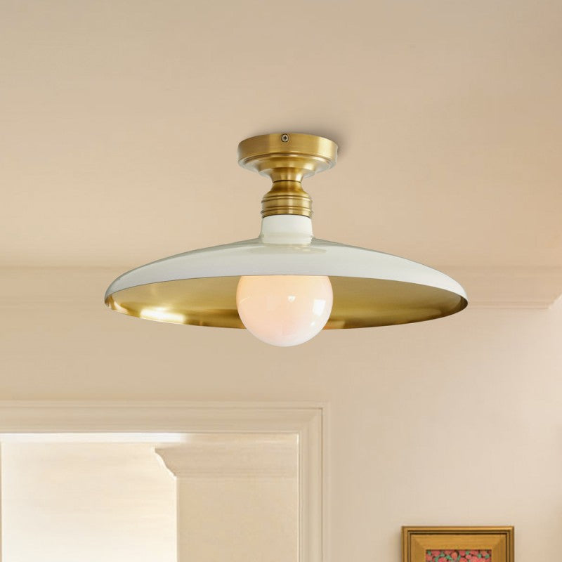 RoyaleGlow Farmhouse Industrial Brass Flush Mount Ceiling Light with Metal Dome Shade