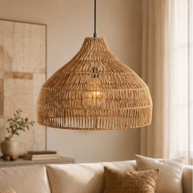 Royallure Rattan Pendant Light, Handmade Bohemian Kitchen Hanging Lights, Adjustable Cord