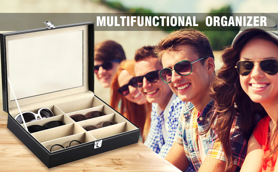Luxora Sunglass Organizer Storage - 8 Slot Leather Case