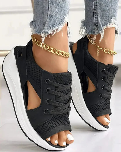 Luxora Contrast Paneled Cutout Lace-up Muffin Sandals