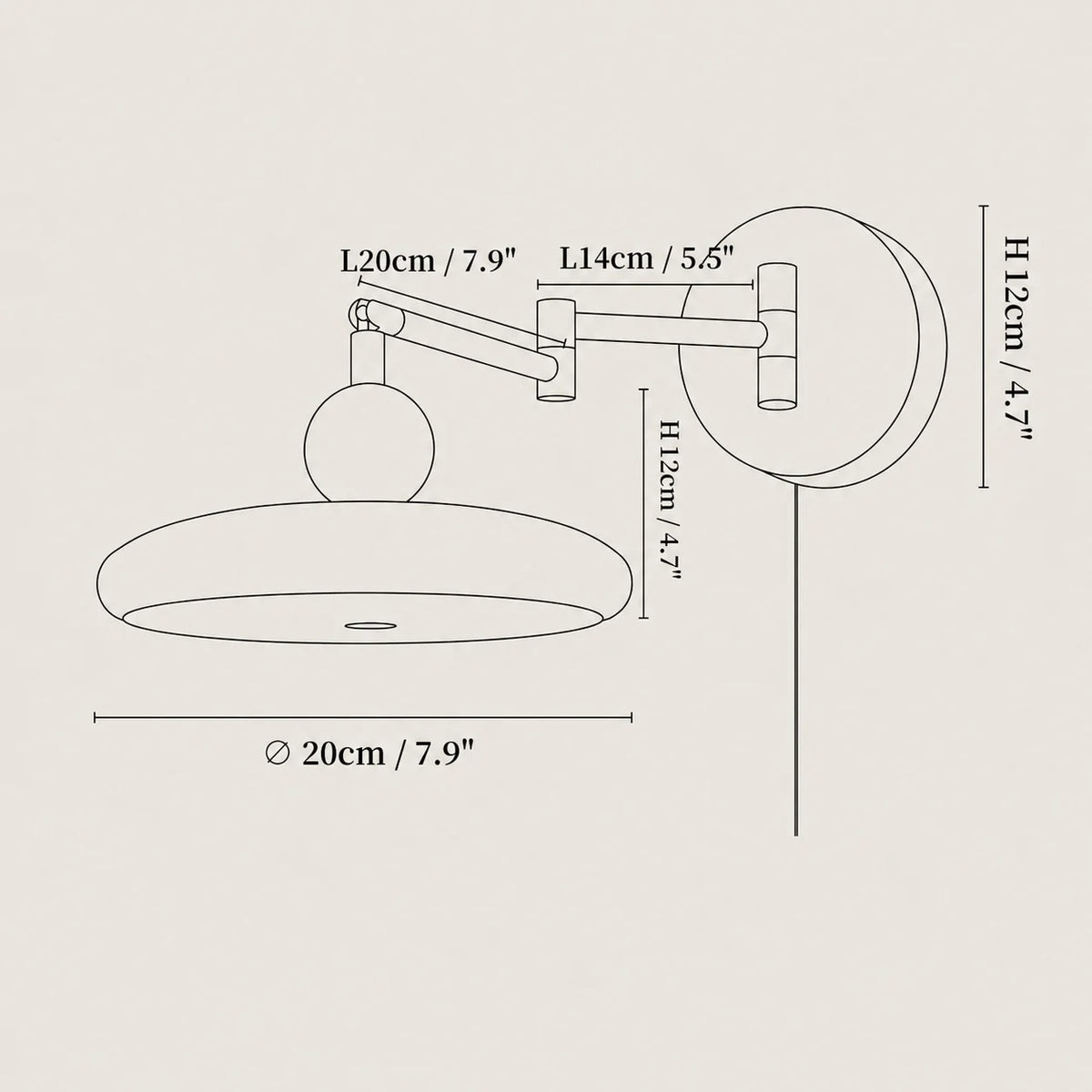 LuxRoyale Adjustable Plug-In Wall Sconce - Modern Metal Arm Light Fixture