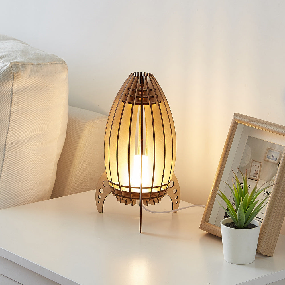 Wooden Rocket Shaped Bedside Night Lamp with Dimmable LED Light - Dimmer