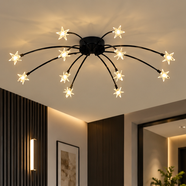 Royelux Modern Starburst Flush Mount Ceiling Light -  Starry Sky Metal Fixture For Bedroom