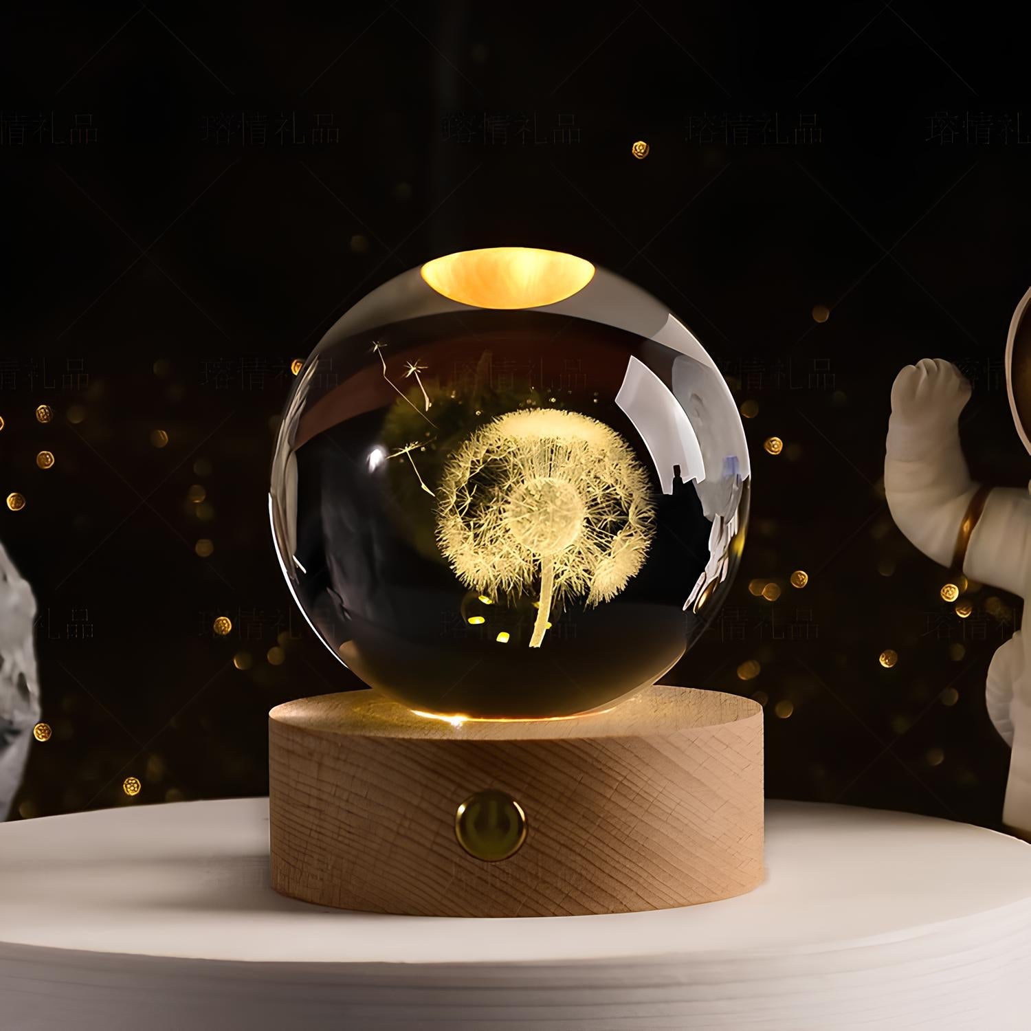 RoyaleGlow™ Celestial 3D Engraved LED Crystal Ball Night Light - Dandelion