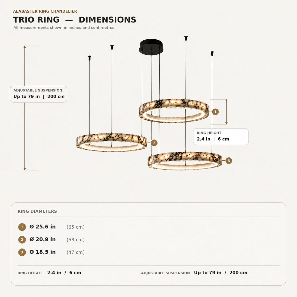 Royelux Modern Marble LED Ring Chandelier - Adjustable Pendant Light