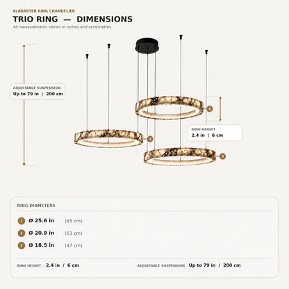 Royelux Modern Marble LED Ring Chandelier - Adjustable Pendant Light