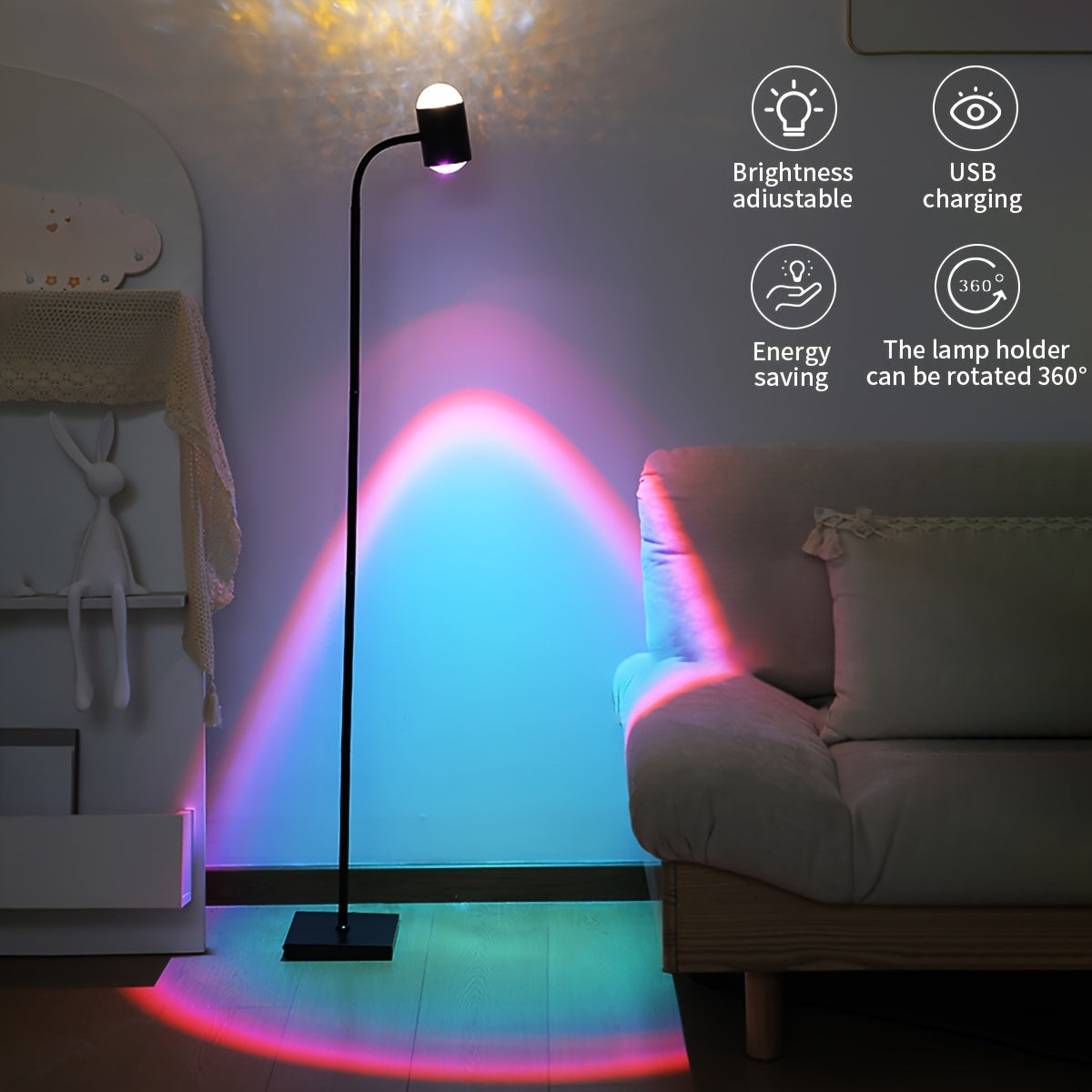 Transform Your Space with the 360° Adjustable Double-Headed Water Ripple Floor Lamp - Default Title