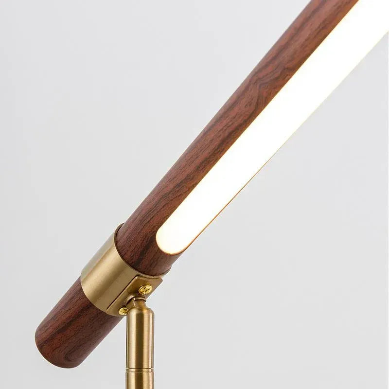 RoyaleGlow Minimalist Wood & Brass LED Desk Lamp - Modern Design for Home Office