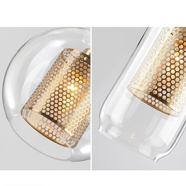 LuxRoyale Double-Layer Glass Pendant Light With Inner Mesh Core and Outer Glass Shade