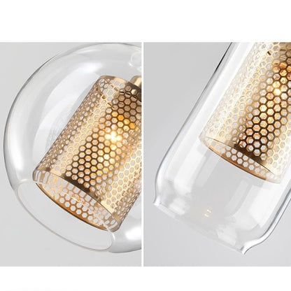LuxRoyale Double-Layer Glass Pendant Light With Inner Mesh Core and Outer Glass Shade