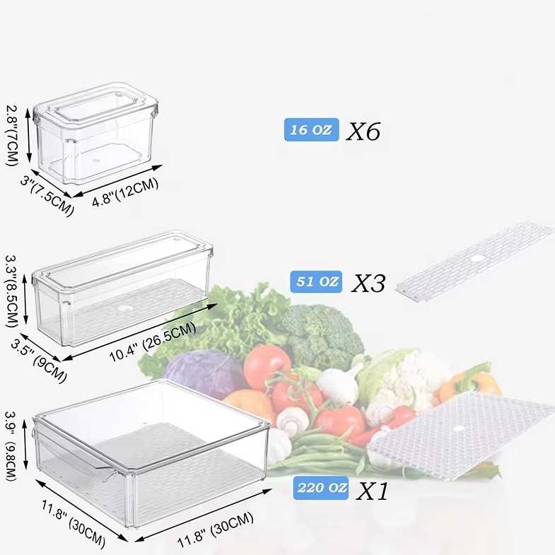 LuxRoyale Premium Clear Refrigerator Organizer Bins, Stackable Food Storage Set of 10