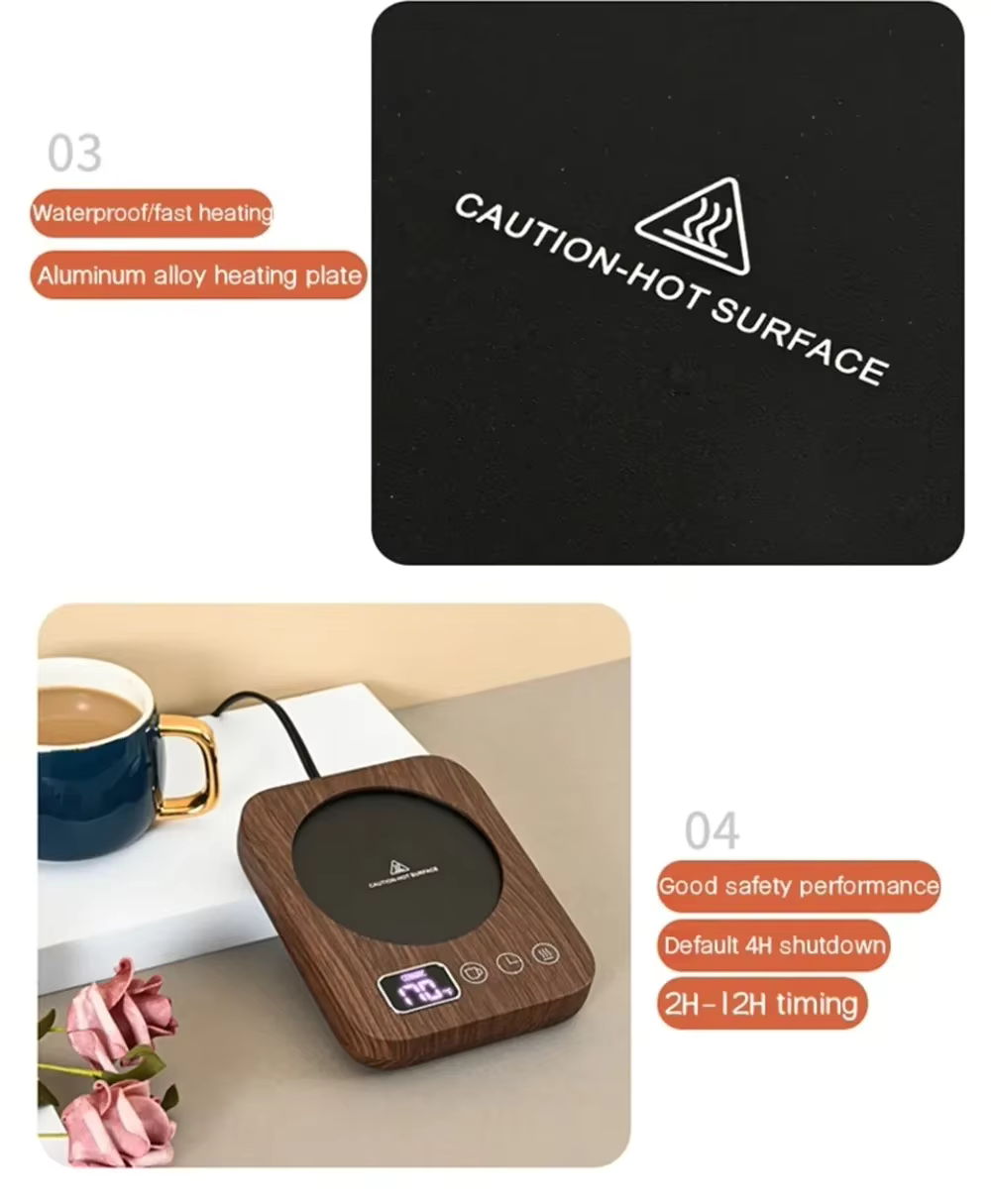 Smart Electric Mug Warmer – 3-Temp Control & Auto Shut-Off for Home & Office