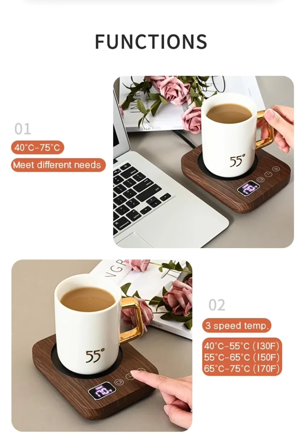 Smart Electric Mug Warmer – 3-Temp Control & Auto Shut-Off for Home & Office