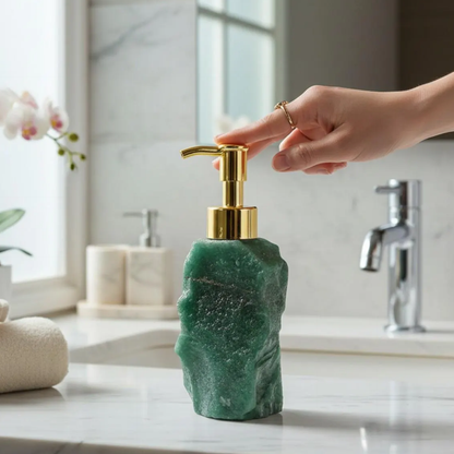 Royaleva Artisan Green Crystal Gravel Soap Dispenser with Gold Pump