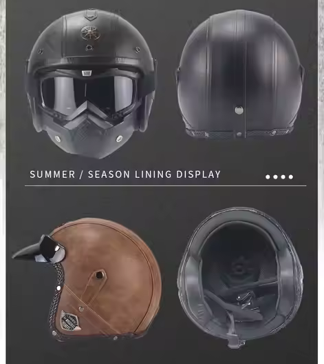 vintage helmet with goggles Royaleva Retro Vintage Motorcycle Helmet Open Face With Goggle Mask – Royale Basic