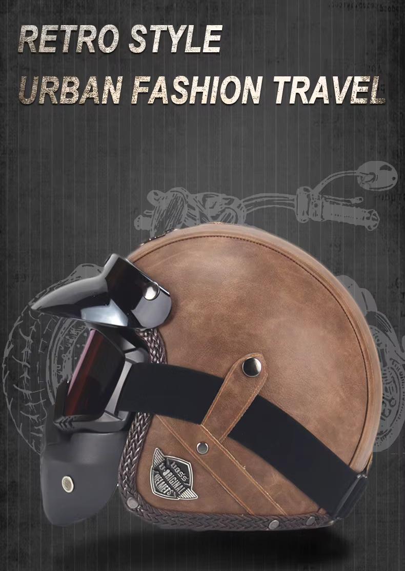 Royaleva Retro Vintage Motorcycle Helmet Open Face With Goggle Mask