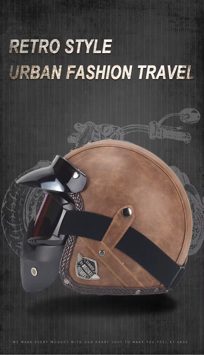 Royaleva Retro Vintage Motorcycle Helmet Open Face With Goggle Mask