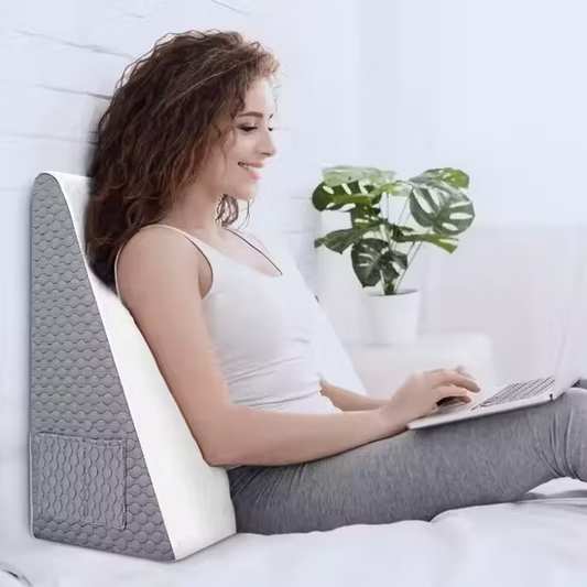 Ergonomic Memory Foam Wedge Pillow – Certified Cushion for Heartburn Relief, Snoring, and Postoperative Comfort with Breathable Cover & Storage Pockets
