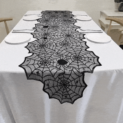 Royallure Halloween Lace Spider Web Tablecloth Black Mantel Party Decor