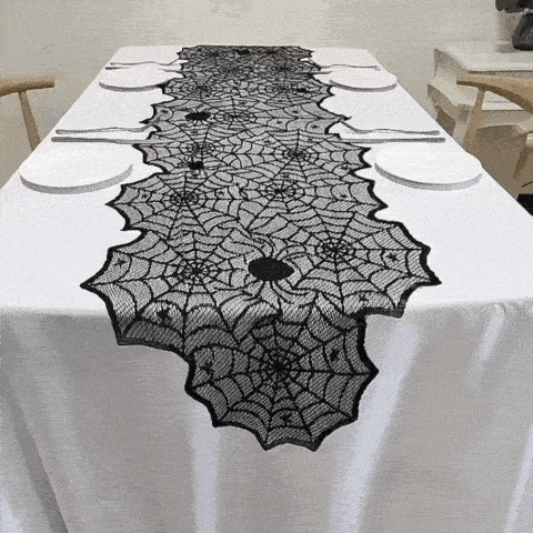 Royallure Halloween Lace Spider Web Tablecloth Black Mantel Party Decor