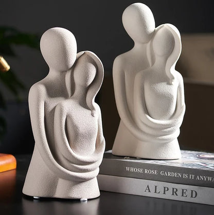 RoyaleGlow Abstract Embrace Ceramic Sculpture - Modern Minimalist Couple Figurine Decor