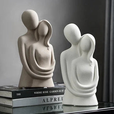 RoyaleGlow Abstract Embrace Ceramic Sculpture - Modern Minimalist Couple Figurine Decor