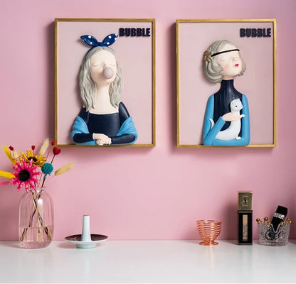 Royelux Chic Bubble Gum Girl 3D Wall Art - Modern Aesthetic Home Decor
