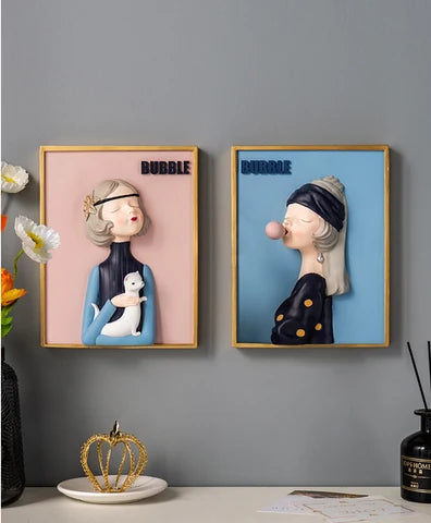 Royelux Chic Bubble Gum Girl 3D Wall Art - Modern Aesthetic Home Decor
