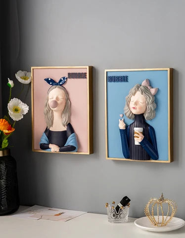 Royelux Chic Bubble Gum Girl 3D Wall Art - Modern Aesthetic Home Decor