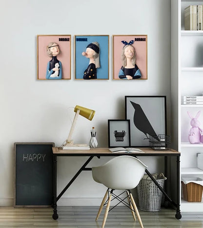 Royelux Chic Bubble Gum Girl 3D Wall Art - Modern Aesthetic Home Decor