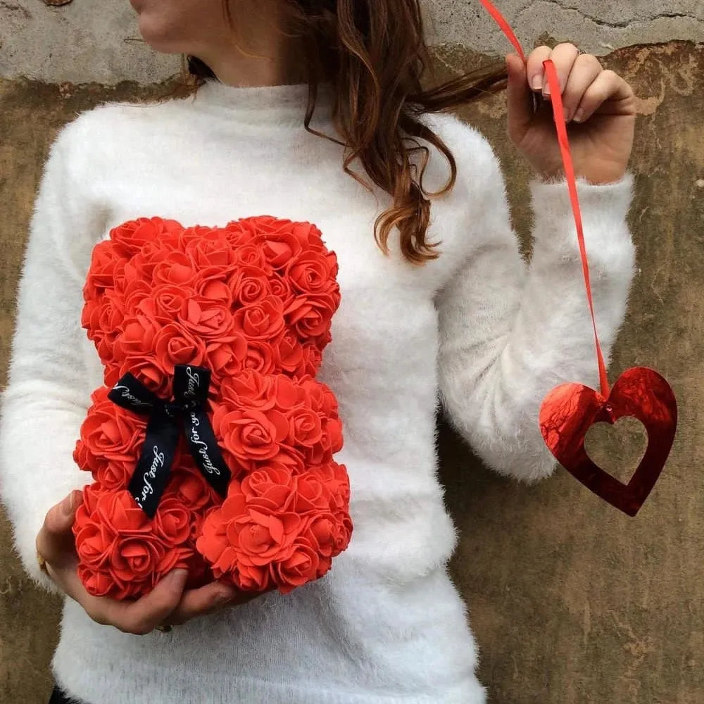 Rose Teddy Bear Gift With Foam Flower Design And Ribbon Decorative Plush For Valentine’s Day Mother’s Day Or Birthday Available In Multiple Colors Romantic Two-In-One Flower And Bear Present
