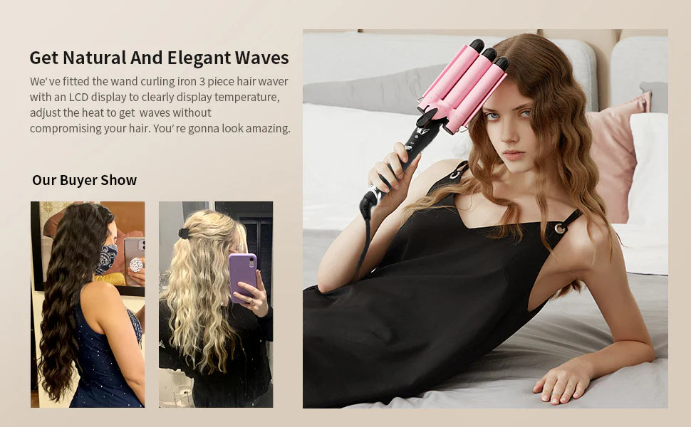 RoyaleGlow 3 Barrel Curling Iron Hair Waver for Effortless Curls
