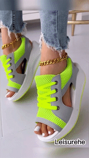 Luxora Contrast Paneled Cutout Lace-up Muffin Sandals