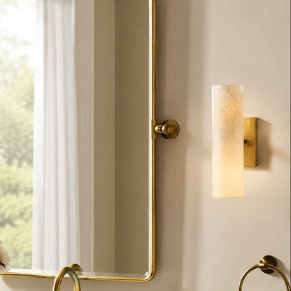 RoyaleGlow Modern Alabaster Wall Sconce - Brass Vanity Light Fixture