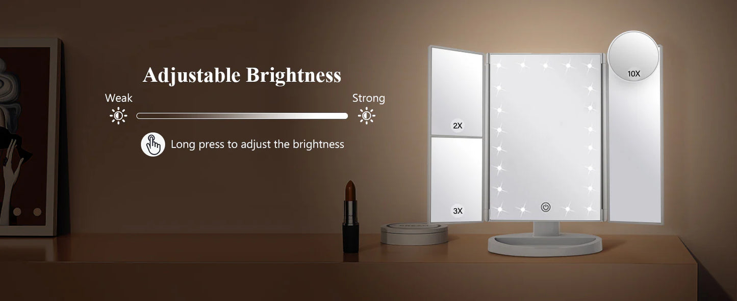 Luxora Tri-Fold Led Makeup Mirror With Light 2X 3X 10X